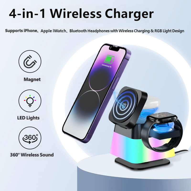 Smartwatch Phone Watches - Dual 10W Wireless Charger Stand Foldable