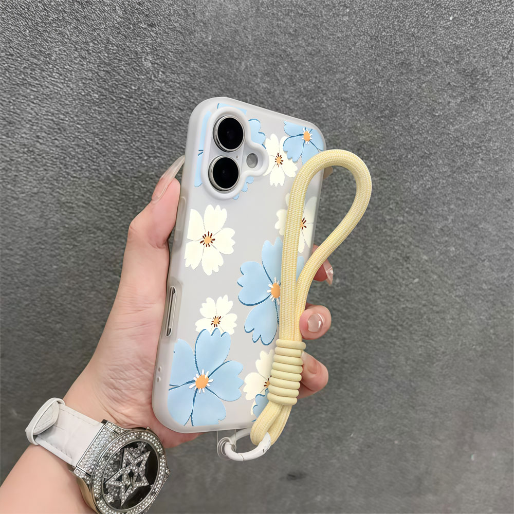 Samsung Galaxy Strap - Light Blue White Floral Phone Case