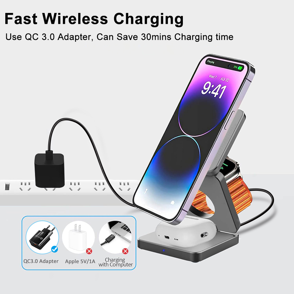 Wireless Charger 3 in 1 Foldab - Smartwatch Apple Watch ulasan dan harga