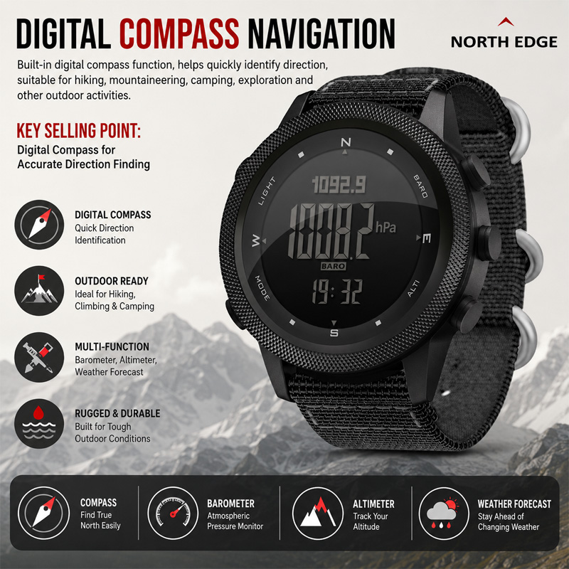 NORTH EDGE APACHE-46 Men Digit - Altimeter Compass Watch ulasan dan harga