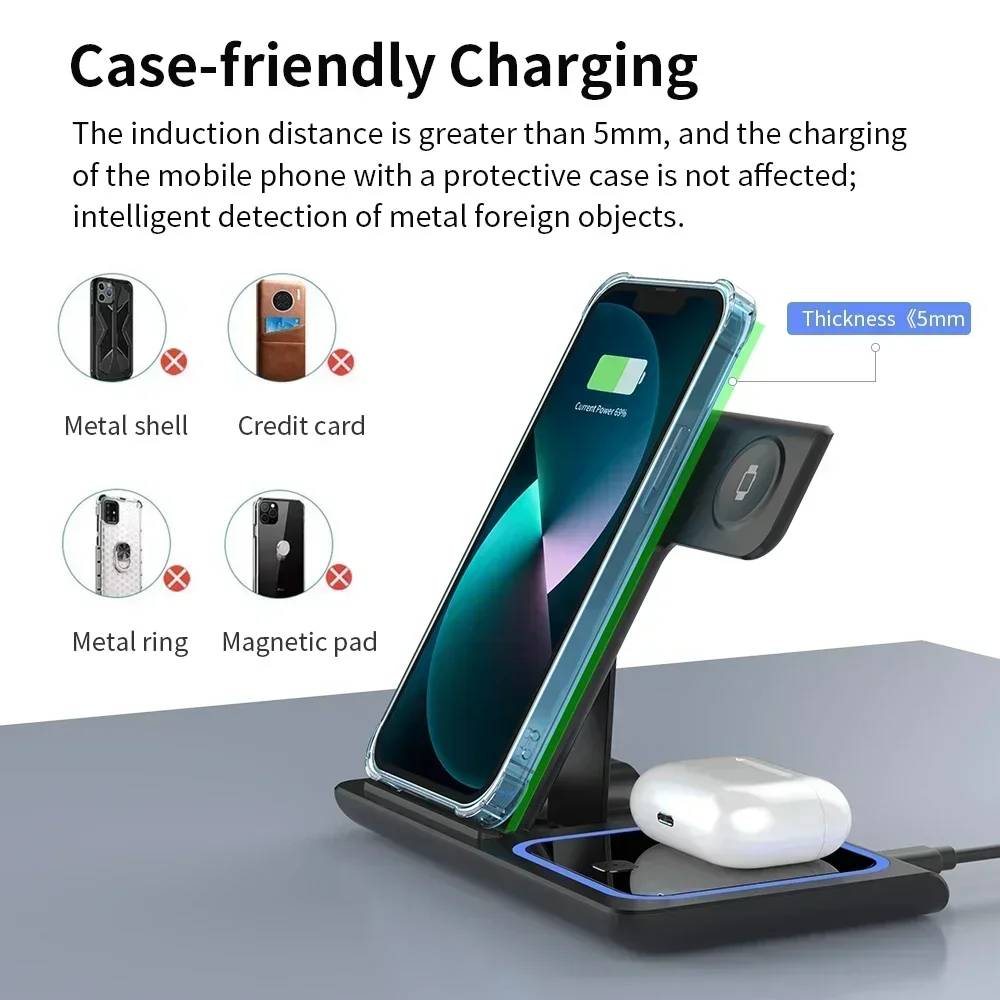 3 In 1 Wireless Charger Foldab - Smartwatch Phone Watches ulasan dan harga