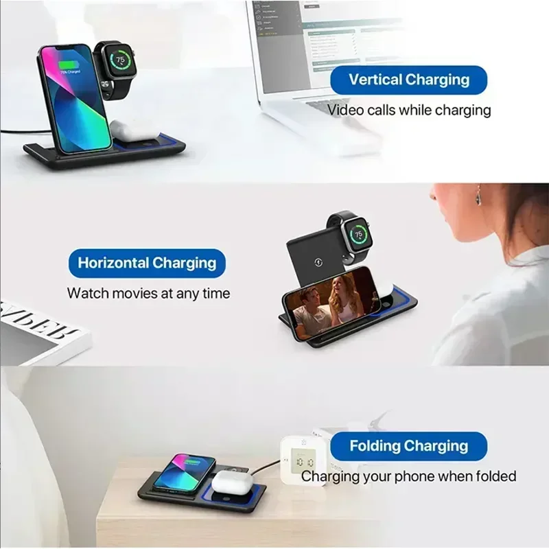 3 In 1 Wireless Charger Foldab - Smartwatch Phone Watches ulasan dan harga