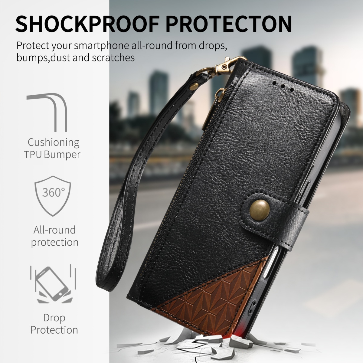 PU Leather Zipper Wrist Strap  - Samsung Galaxy Strap ulasan dan harga