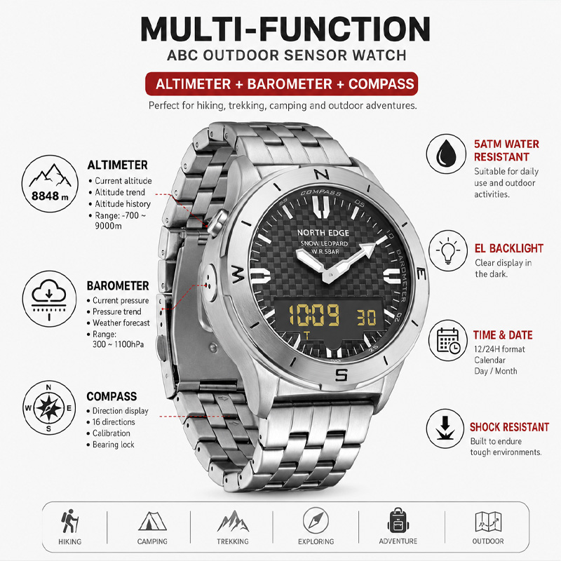 NORTH EDGE Men's Sports Digita - Altimeter Compass Watch ulasan dan harga